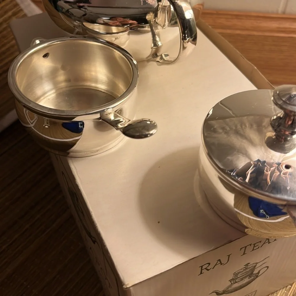 Raj Teapot Set Silver Plated Three Piece Tea Service